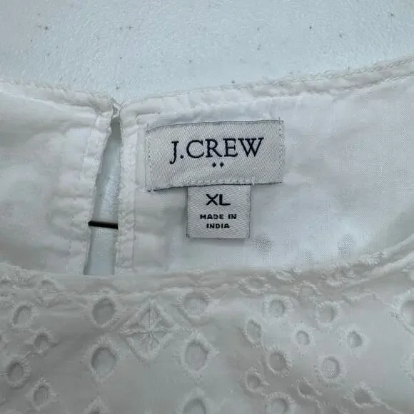 J. Crew Eyelet Lace Ivory White Short Sleeve Top Women's XL Professional Casual - Picture 3 of 7